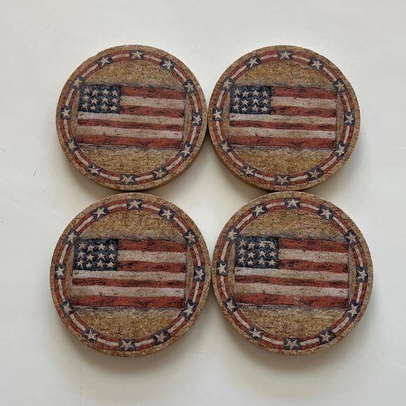 Thirstystone American Flag sandstone 4 PC 4" Coasters set  Year 2000 VTG w/box - Picture 3 of 7